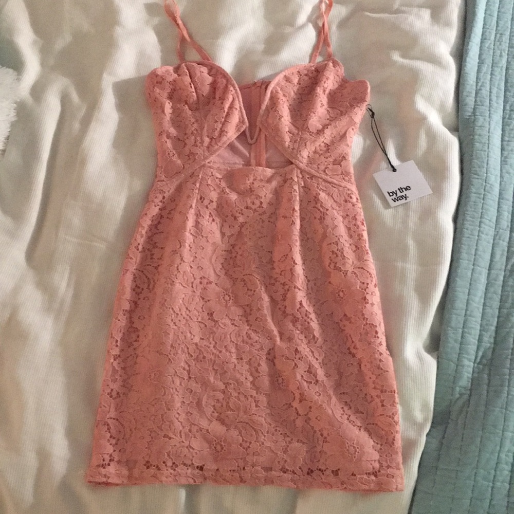 Pink lace cutout floral dress